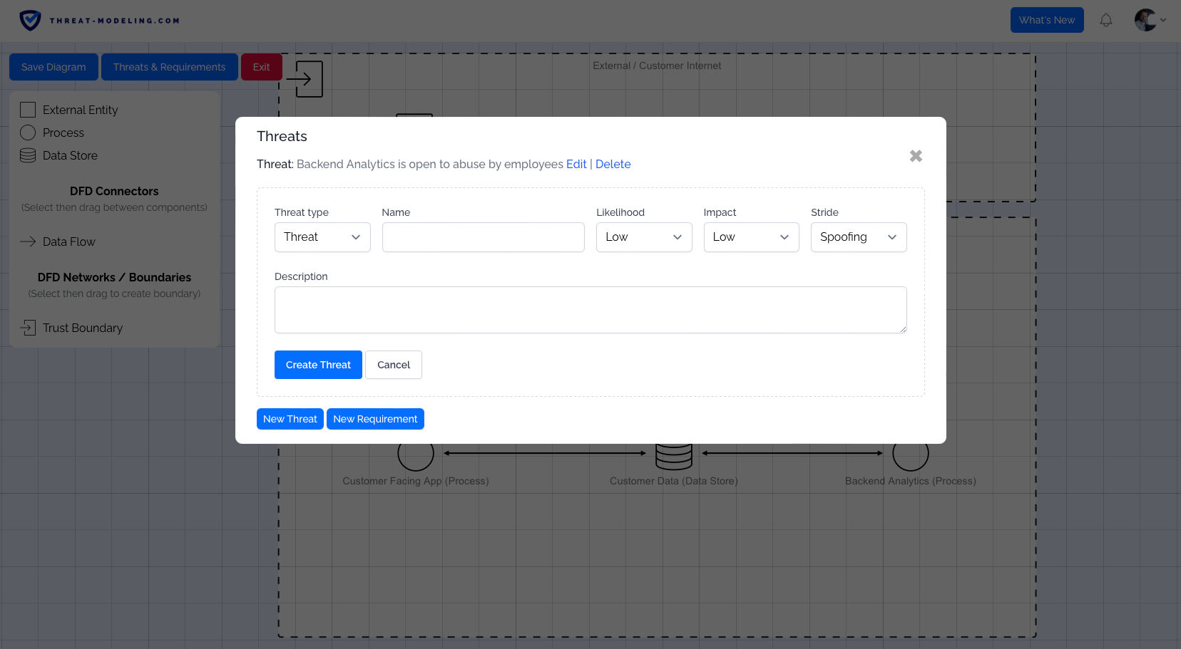 Data Flow Diagram Threats - Threat Modeling with STRIDE using a Threat Modeling Tool