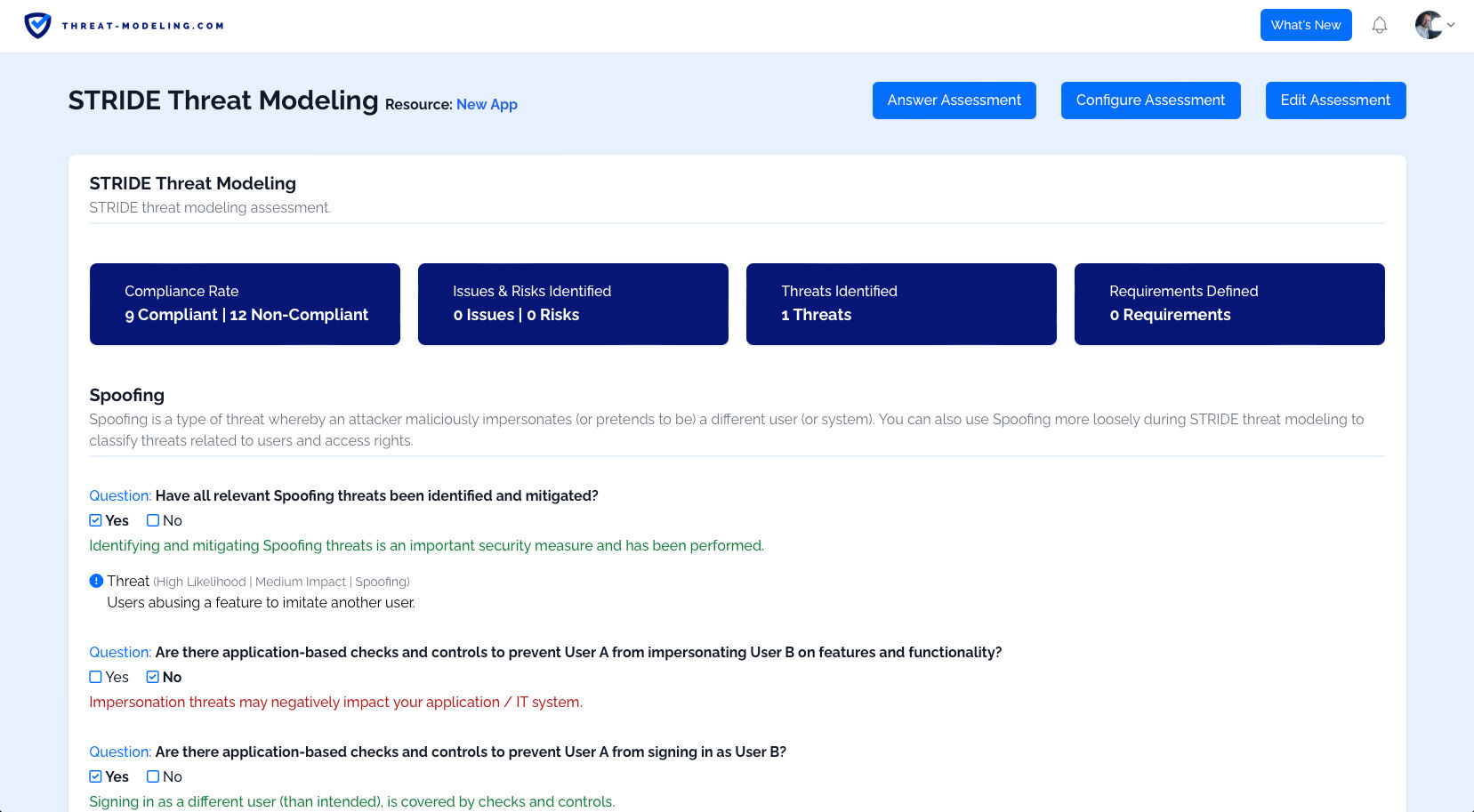 STRIDE Assessment Results - Threat Modeling with STRIDE using a Threat Modeling Tool